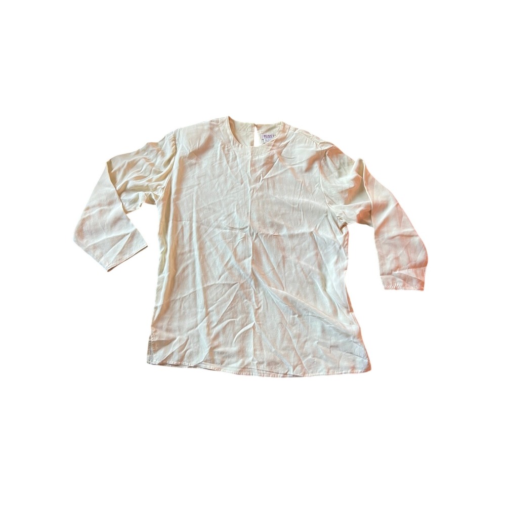 Pezzetti Pure Silk Top Women's Cream Blouse‎ Long Sleeve